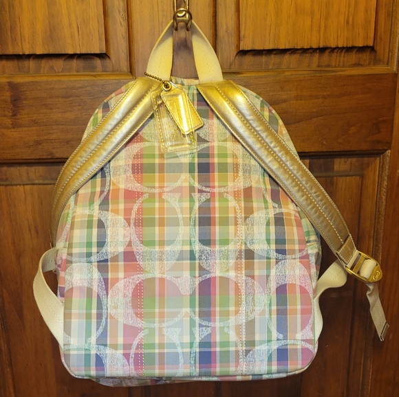 Coach Signature Multi-Color Poppy Madras Backpack F21886 - Picture 14 of 16